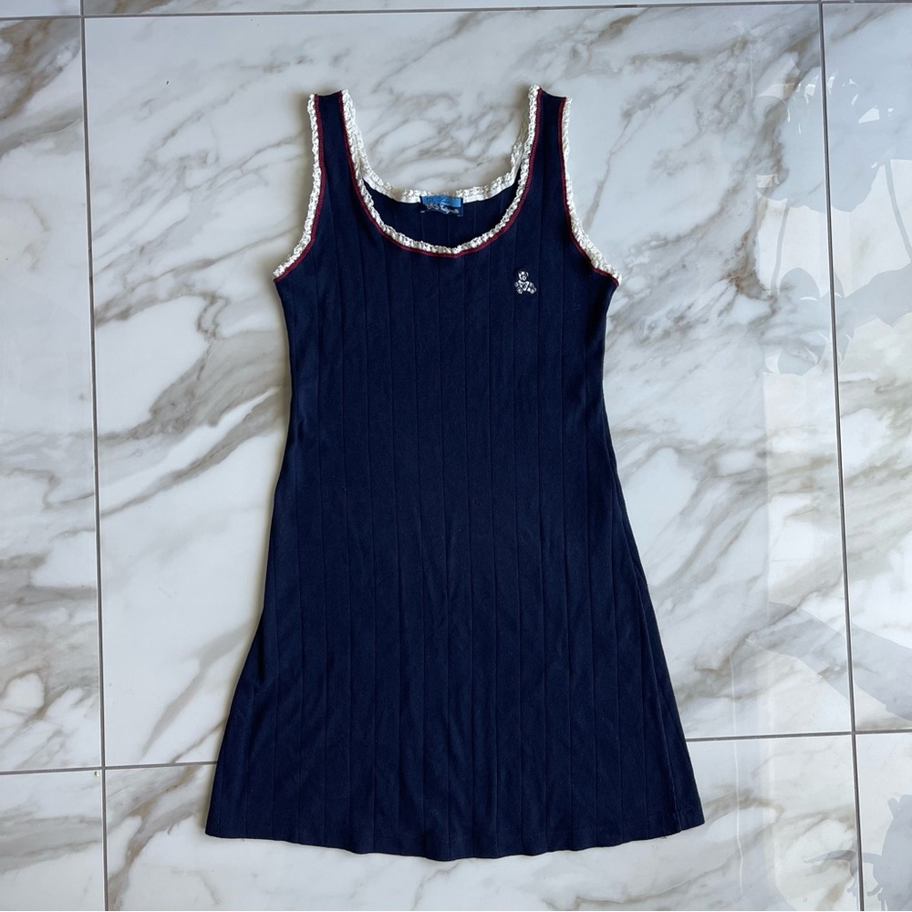 Lulu Castagnette Paris Navy 100% Cotton Teddy Bear Coquette Dress Small